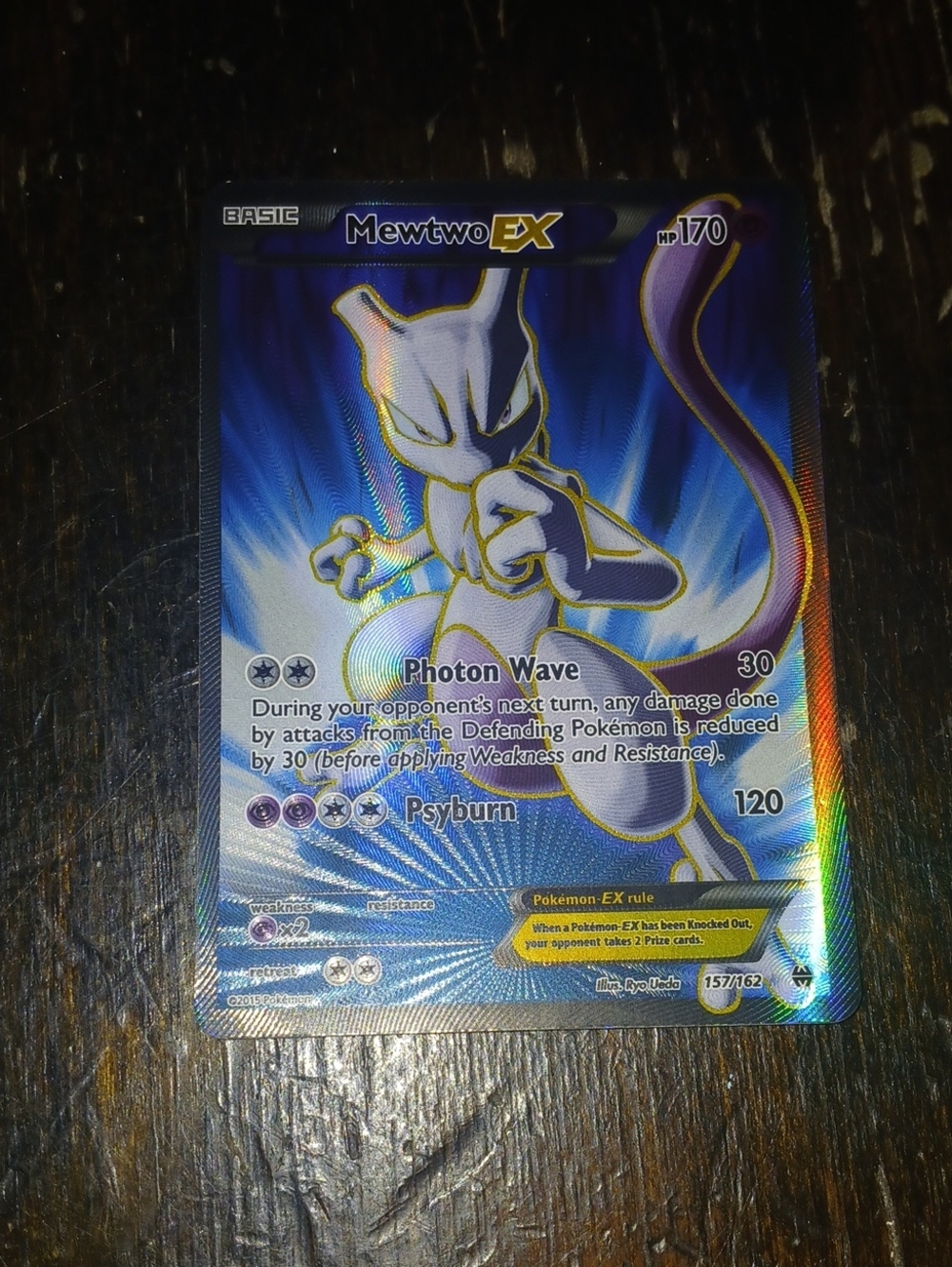 Authentic Mewtwo EX Holographic Trading Card - Purple/Blue